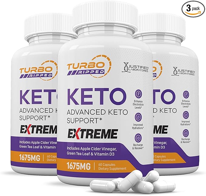 (3 Pack) Turbo Ripped Keto ACV Extreme Pills 1675MG Keto Support Blend Capsule Alternative Keto ACV Gummies Formulated Apple Cider Vinegar Extra Virgin Olive Oil Powder Green Tea Leaf 180 Capsules