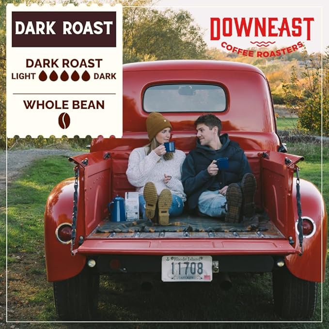 Downeast Coffee Roasters Whole Bean Coffee - Dark Roast 100% Arabica Coffee - Bold Syrupy Bittersweet Toffee Notes - Kenya Central and South American Highlands (2 lb Bag)