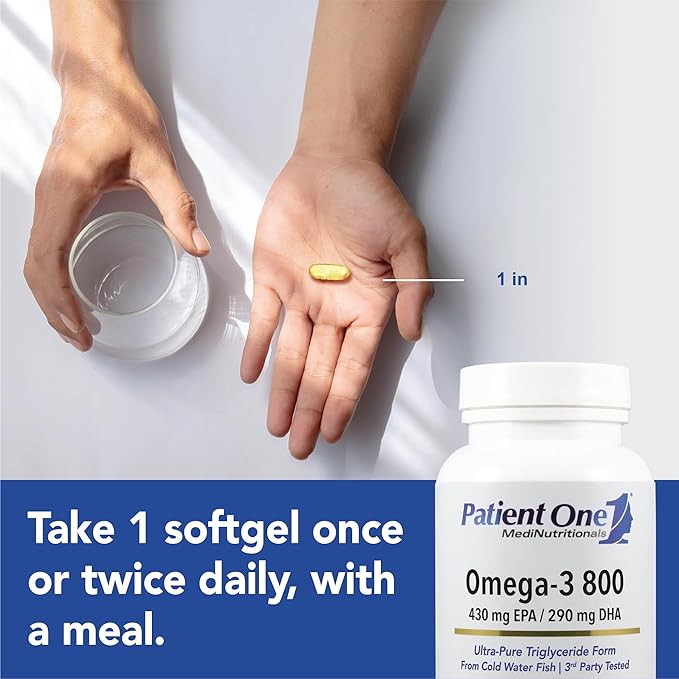 Patient One Omega-3 800 | Supplement to Support Heart Cognitive and Joint Health* | Omega-3 Fish Oil with EPA and DHA | 60 Softgels