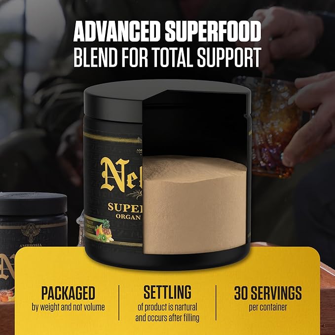 Ambrosia Superfood Organ &amp Cycle Support Powder | Liver &amp Kidney Support with Milk Thistle Red Yeast Rice &amp CoQ10 | 13 Superfood Ingredients | 30 Servings | Strawberry Lychee