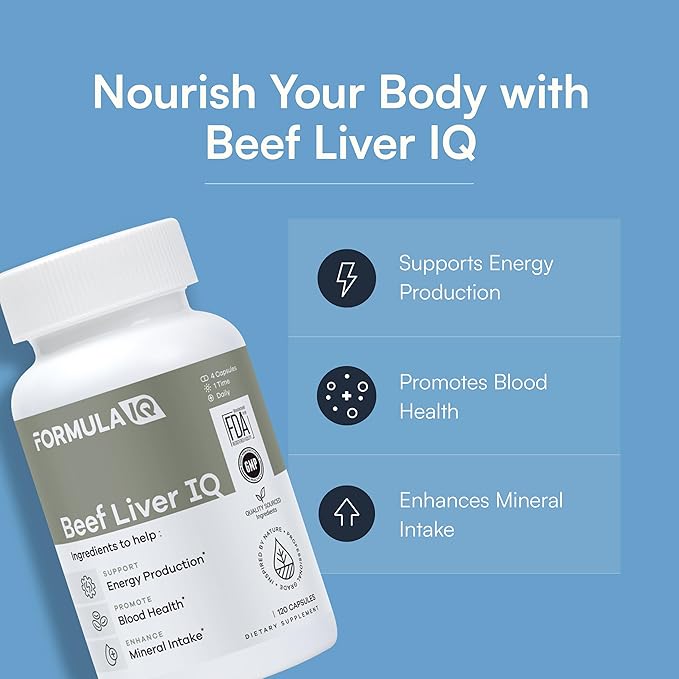Formula IQ - Beef Liver IQ - Beef Liver Capsules - Supports Energy Production - Natural Iron Copper Vitamin A &amp Vitamin B - High Absorption - 120 Capsules
