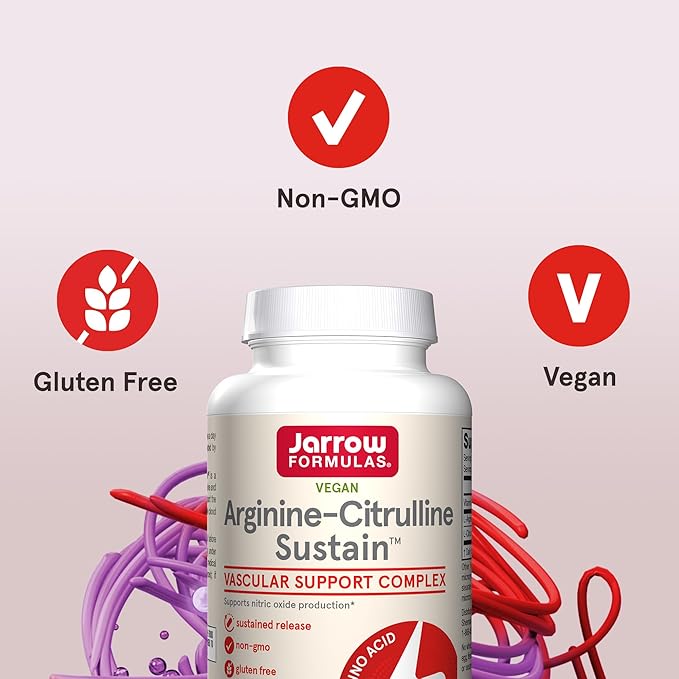 Jarrow Formulas Arginine-Citrulline Sustain - Supplement Supports Nitric Oxide Production Blood Flow &amp Cardiovascular Health - Men's Health Formula - Up to 60 Servings