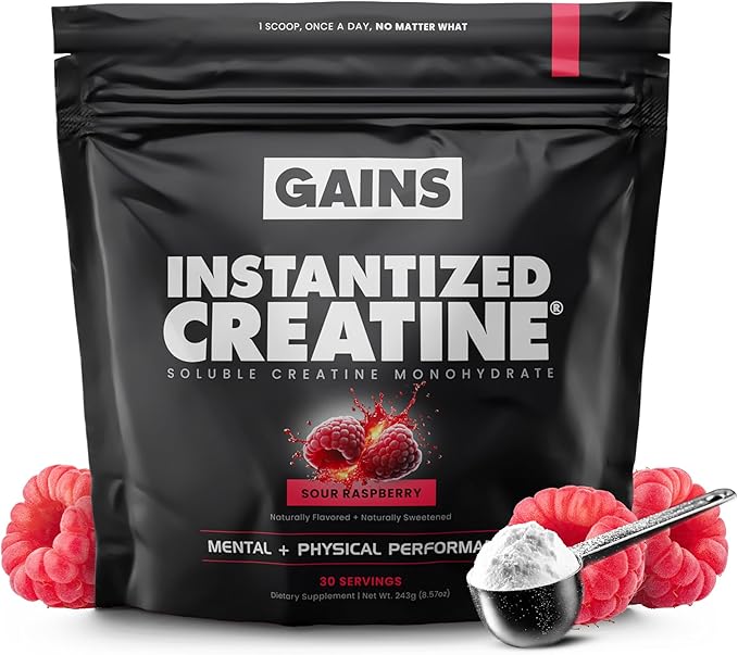 Gains in Bulk Instantized Creatine Monohydrate for Men &amp Women Soluble Pre Workout Powder Supports Muscle Building Strength and Performance Bodybuilding Supplements Sour Raspberry 30 Serving