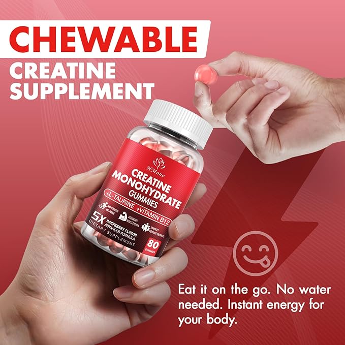 Creatine Monohydrate Gummies - 5g for Men &amp Women 160 Count and Creatine Chewable Supplements for Muscle Gain Muscle Strength Raspberry Flaavor