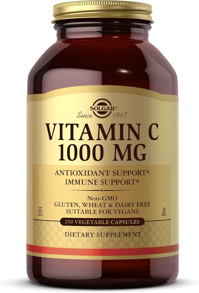 Solgar Vitamin C 1000 mg 250 Vegetable Capsules - Antioxidant &amp Immune Support - Overall Health - Healthy Skin &amp Joints - Bioflavonoids Supplement - Non GMO Vegan Gluten No Kosher - 250 Se