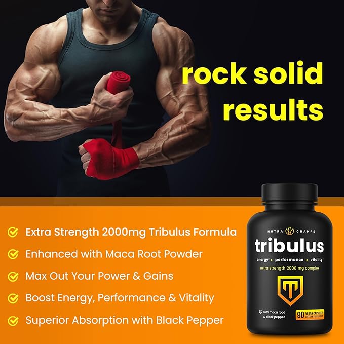 NutraChamps Tribulus Terrestris for Men 2000mg Supplement Booster for Energy Vitality Stamina &amp Performance Extra Strength Saponins 90 Vegan Capsules