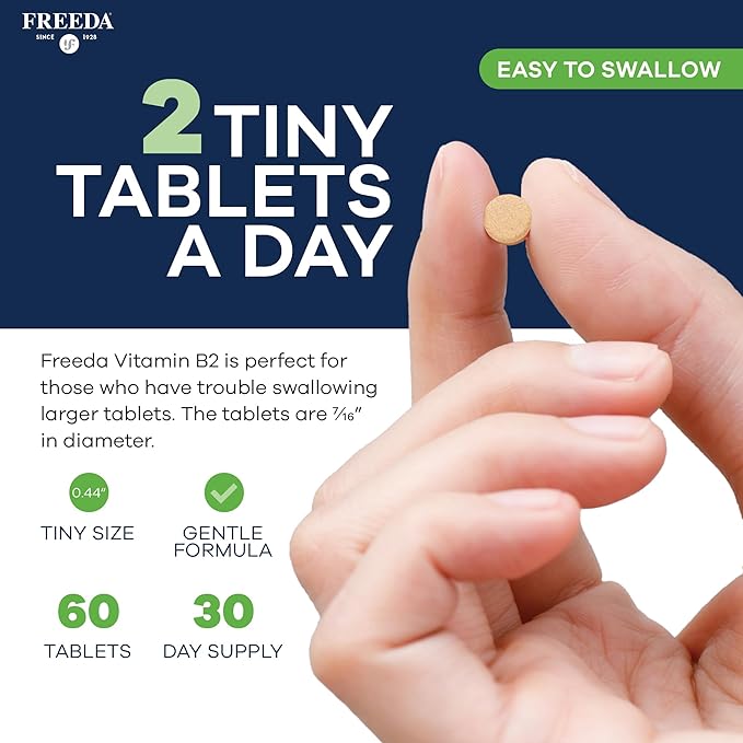 FREEDA Vitamin B2 400 mg Supplement with Riboflavin-5-Phosphate – High Potency B2 Vitamins Riboflavin 400mg per Serving for Energy Metabolism &amp Nervous System – Vegan VIT B 2 Small Tablets (60 C