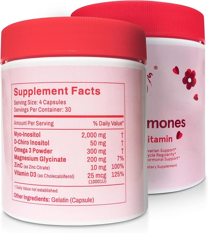 PCOS Multivitamin for Women – Happy Hormones Formula – Myo &amp D-Chiro Inositol 40:1 Omega-3 Vitamin D3 Zinc &amp Magnesium – 120 Vegan Capsules