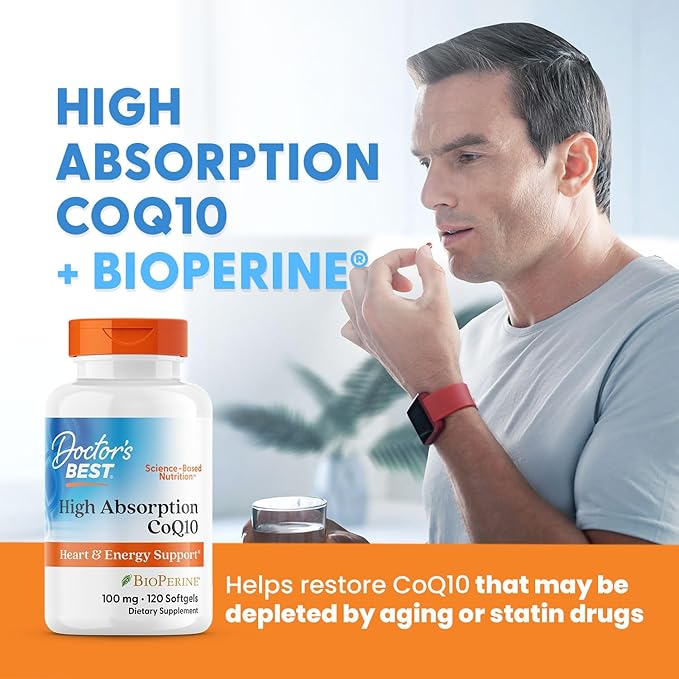 Doctor's Best High Absorption CoQ10 with BioPerine Supplement - Coenzyme Q10 Softgels for Heart Health &amp Antioxidant Support Naturally Fermented CoQ10 100mg for Women &amp Men Non GMO - 120 Sof