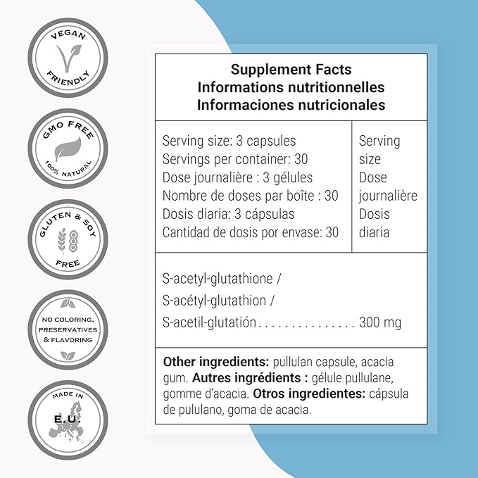 Supersmart S-Acetyl Glutathione 300mg per Day (High Absorption) - Stable Form of L-Glutathione Tripeptide - GSH Supplement | Non-GMO &amp Gluten Free - 90 Vegetarian Capsules
