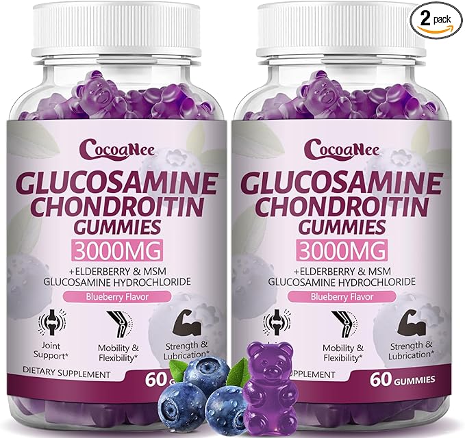 2 Packs 3000MG Glucosamine Chondroitin Gummies Extra Strength Joint Support Supplement with MSM &amp Elderberry Flexibility Antioxidant Immune Support Gummy for Adults Men &amp Women 120Cts