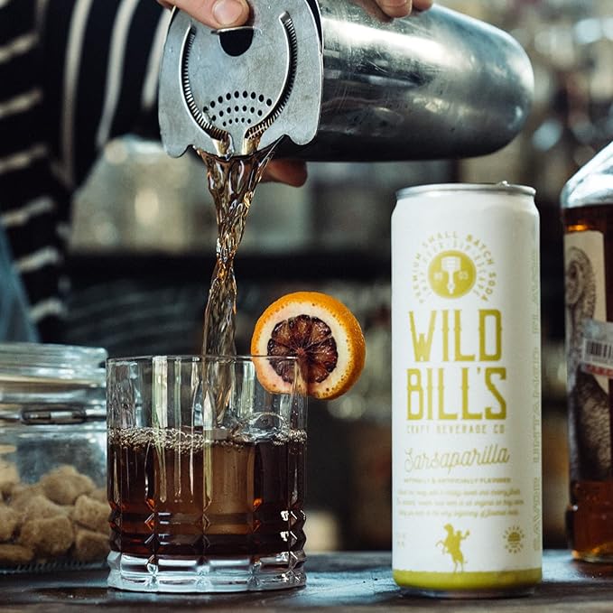 Wild Bill's Sarsaparilla Root Beer Soda Classic Craft Soda Pop Soft Drinks Sodas Made with Pure Cane Sugar Caffeine Free NO High Fructose Corn Syrup Gluten Free Vegan Low Sodium 12 Oz 12 Pack