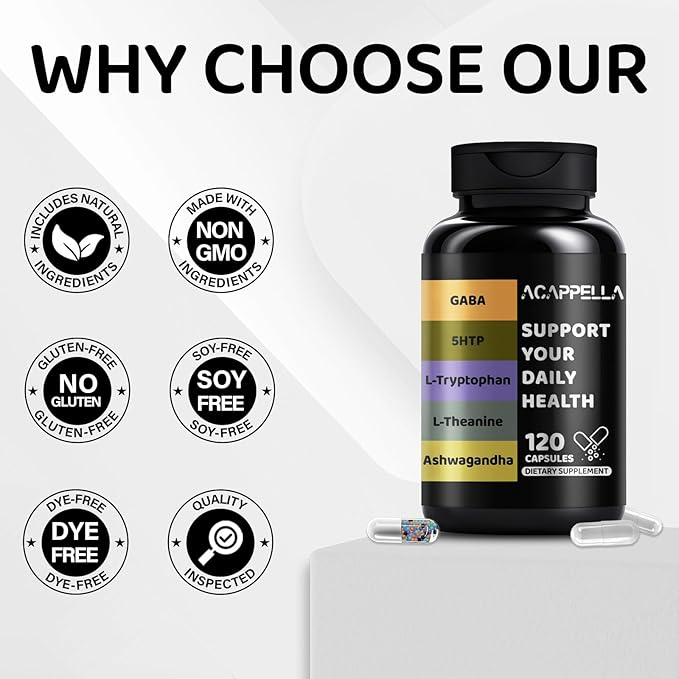 ACAPPELLA GABA Supplement Ashwagandha Capsule 5 HTP L Theanine L Tryptophan Emotional Mood Support Supplement for Men and Women (1)