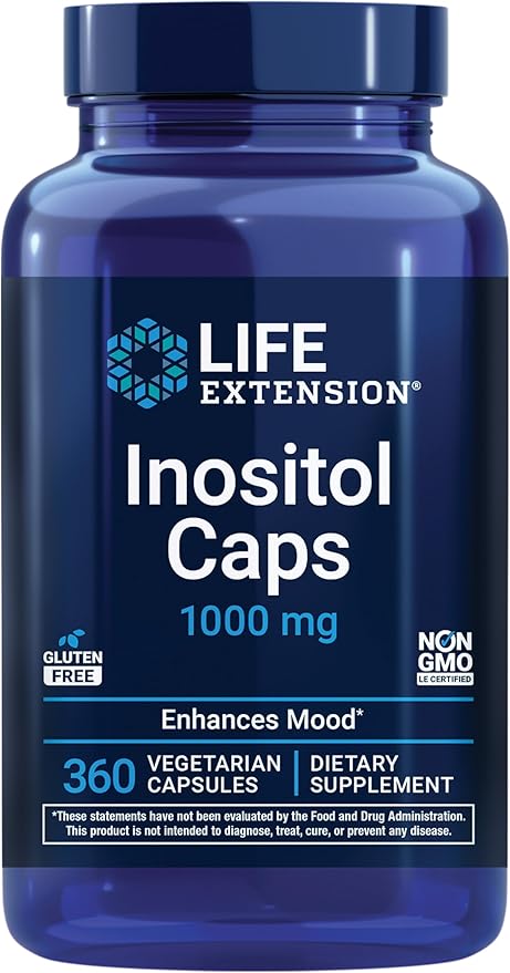 Life Extension Inositol Caps – 1000 mg Myo-Inositol – Mood Health Well-Being Healthy Metabolism Hormone Balance – Gluten-Free Non-GMO Vegetarian – 360 Capsules