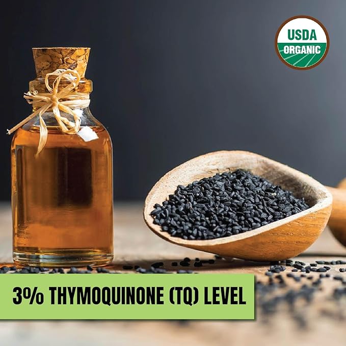 uh*Roh*Muh Premium USDA Organic Black Cumin Seed Oil – Cold-Pressed Nigella Sativa – 3% Thymoquinone (TQ Level) - 100% Pure Black Seed Cumin Oil for Skin Hair and Immune Support (16 Fl Oz)