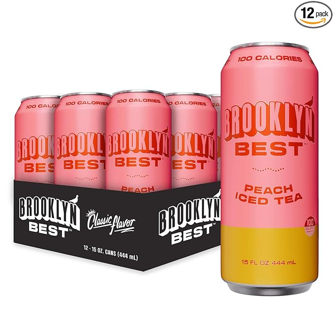 Brooklyn Best Peach Iced Tea Not too Sweet Better for You Drink - 15 Fl Oz (Pack of 12)