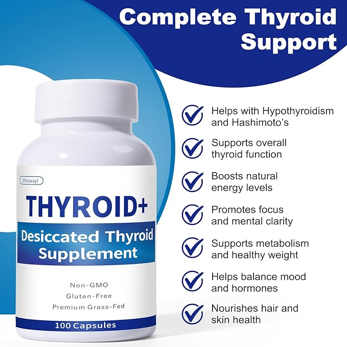 Grass-Fed Desiccated Thyroid Supplement (100 Capsules) – for Hypothyroidism &amp Hashimoto’s | Desiccated Thyroid Supplement for Women – Supports Energy Mood Balance Focus &amp Metabolism