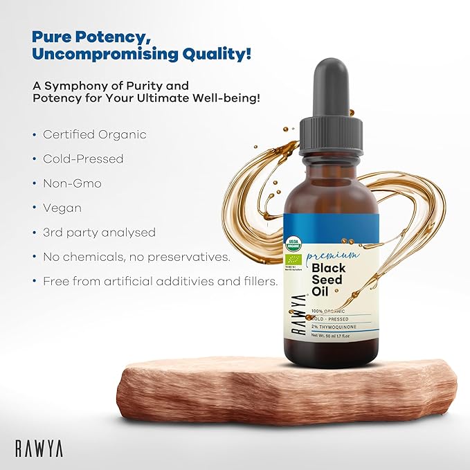 RAWYA Black Pit Oil | Extra Strong Taste With TQ Cold Pressed Nigella Sativa Non-GMO Glass Bottle 8.4 Fl Oz + RAWYA Black Pit Oil - Unrefined Premium With TQ Cold Pressed Natural 1.7 Fl Oz