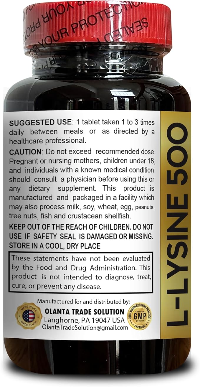 L-LYSINE Amino Acid Supplements - Vitamins for Adults Tissue Health &amp Immune System Muscle Recovery Energy Support Essential Amino Acid Pills - 2 Bottles 200 Counts
