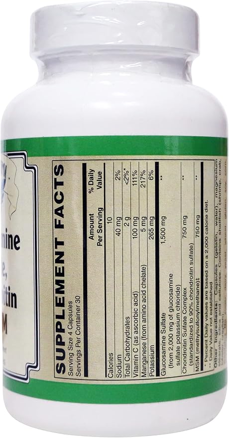 Glucosamine Sulfate Chondroitin &amp MSM Capsules (4 Cap High Potency Formula) (120 Capsules)