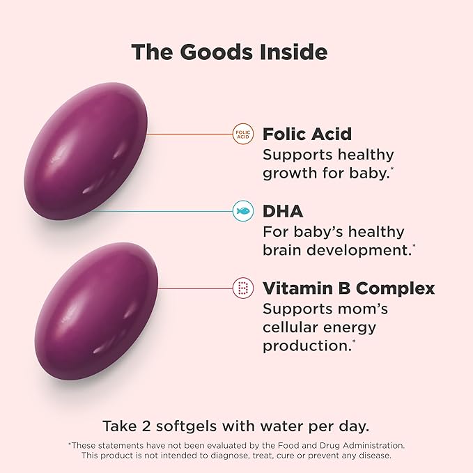 OLLY Ultra Strength Prenatal Multivitamin Softgels Supports Healthy Growth Brain Development &amp Probiotic + Prebiotic Gummy Digestive Support and Gut Health 500 Million CFUs Fiber