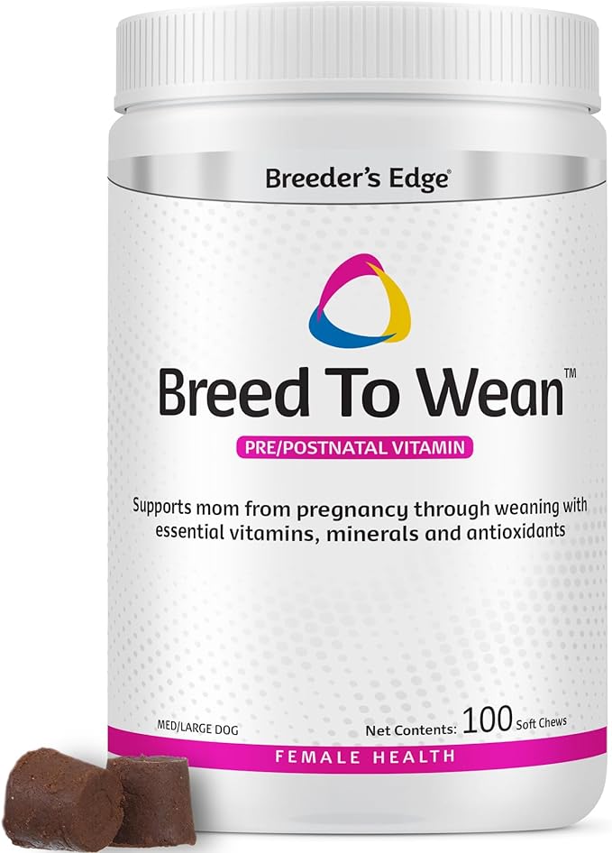 Breeder’s Edge Breed to Wean Prenatal and Postnatal Multivitamin for Dogs &amp Cats Supports Pregnant &amp Nursing Moms Supplement Provides Antioxidants Vitamins &amp Minerals 100ct for Medium