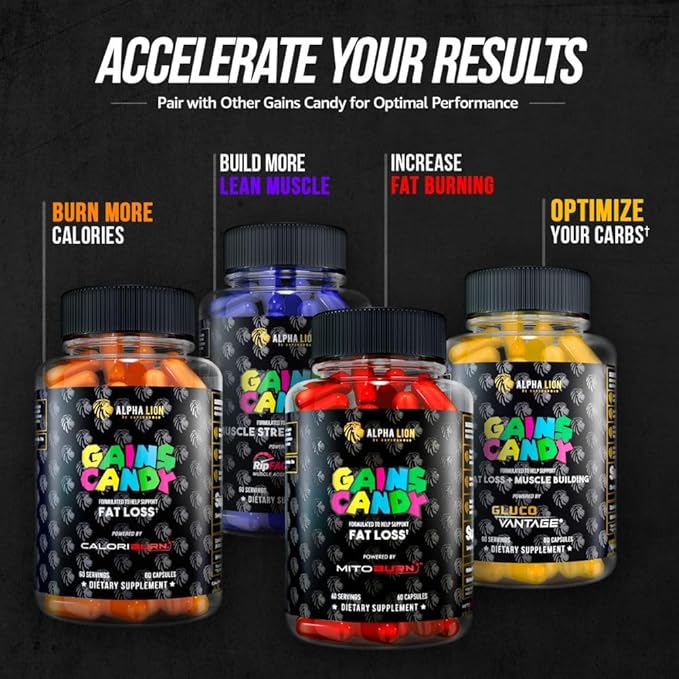 ALPHA LION Gains Candy Supplement Pills for Muscle Pump &amp Blood Flow Nitric Oxide Booster Supports Mental Focus Use Daily to Upgrade Workout Performance 60 Capsules (S7)