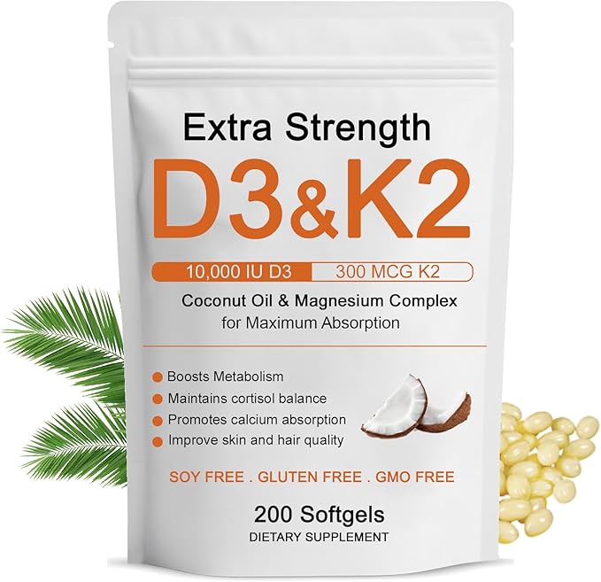 Vitamin D3 K2 Magnesium Complex Extra Strength D3 &amp K2 with Triple Magnesium Softgels D3 + K2 (Mk-7) | Support Bone &amp Immune | Improve Energy | Non-GMO 200 Softgels (1) (1)