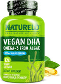 NATURELO Vegan DHA Vegan Omega 3 Supplement 120 Softgels Supports Brain/Heart/Eye Health Complements Prenatal Vitamins Essential Fatty Acids Omega 3 Supplement for Women &amp Men