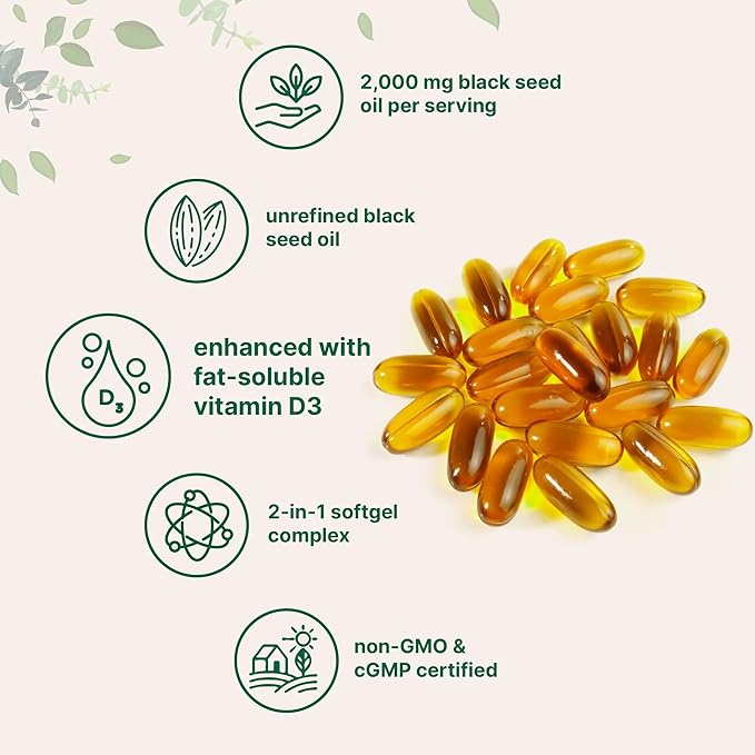 Micro Ingredients Black Seed Oil with Vitamin D3 1000 IU 240 Softgels | 2000 mg Black Seed Oil Per Serving | Nigella Sativa Oil | 2-in-1 Unrefined Seed Oil Formula | Non-GMO cGMP Manufactured