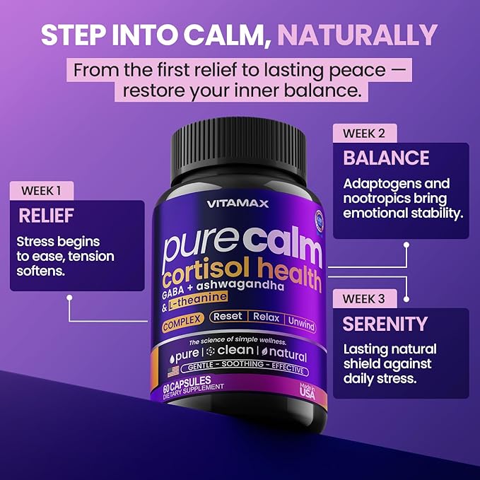 Cortisol Supplements for Women and Men - L-Theanine Ashwagandha GABA - High Cortisol Manager Reducer - Relaxation Mood &amp Stress Support - Ginkgo Biloba Bacopa Monnieri 5-HTP - Made in USA