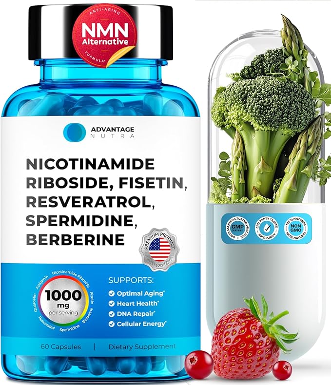 Liposomal Nicotinamide Riboside NR Supplement Resveratrol NAD : Nicotinamide 500mg w/Fisetin Resveratrol Powder Spermidine Berberine NAD Resveratrol Supplement 500 mg - 60 caps 1 Pack