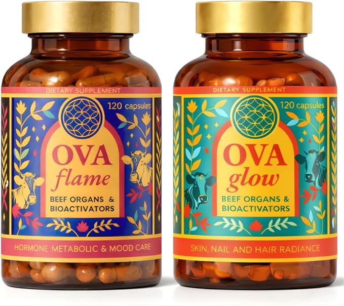 20-in-1 Beef Organ Blend Bundle – Grass-Fed Liver Ovary &amp Organ Complex + Collagen Placenta Bone Marrow &amp Amla – Whole Food Nutrient Support – 60-Day Supply Each