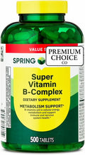 LightSpring Spring Valley Super B-Complex Tablets 500 Count Dietary Supplement with Exclusive Vitamins &amp Minerals A to Z - Better Ligth&ampSpring Guide (2 Items)