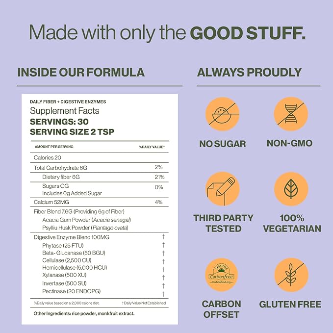 Hilma Daily Fiber and Digestive Enzymes Fiber Supplement Powder with Prebiotics and Enzymes Formulated with Psyllium Husk and Acacia Gluten Free Vegan FSA Eligible Digestive Support 30 Servings