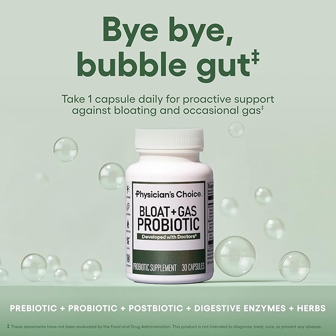 Physician's CHOICE Bloat Bundle: Bloat &amp Gas Probiotic 30ct + Digestive Enzymes 60ct