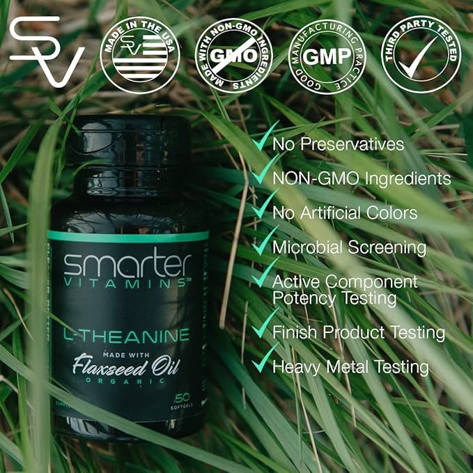 (3 Pack) Smarter L-Theanine 250mg Supplement in Non-GMO Flaxseed Oil 150 Liquid Softgels