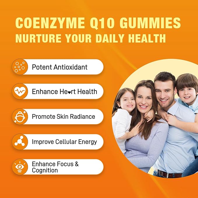 2 Pack CoQ10 Gummies Plus Omega-3 Vitamin B3 and Zinc Magnesium 5X High Absorption Coenzyme Q10 Supplements q10 for Boost Cellular Energy Potent Antioxidant &amp Brain Peach Flavor 120 Cts
