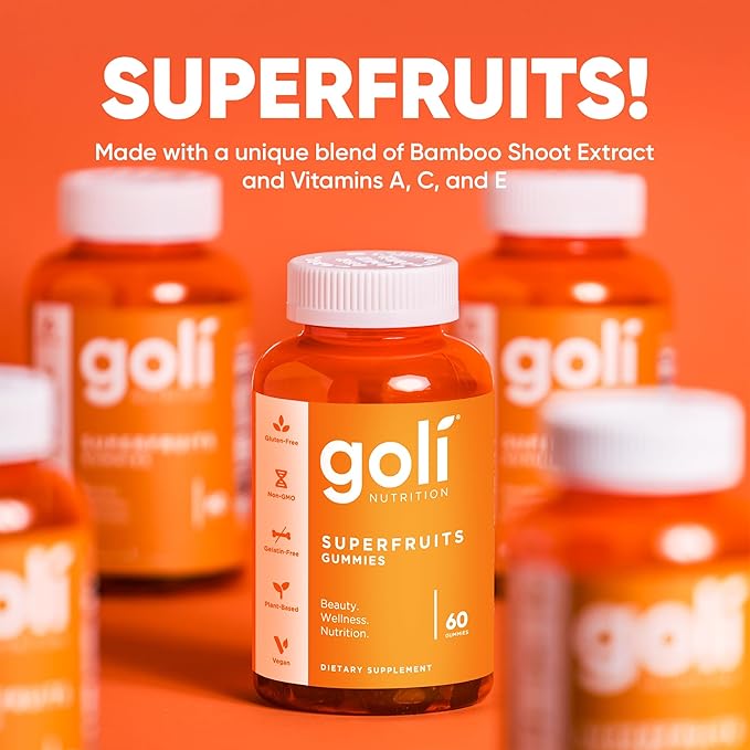 Goli Superfruits Beauty Gummies with Bamboo Silica - Vitamins A C E Zinc - Collagen Support with Superfruit Blend - Vegan Non-GMO Gluten-Free 180 Count (3 Pack)