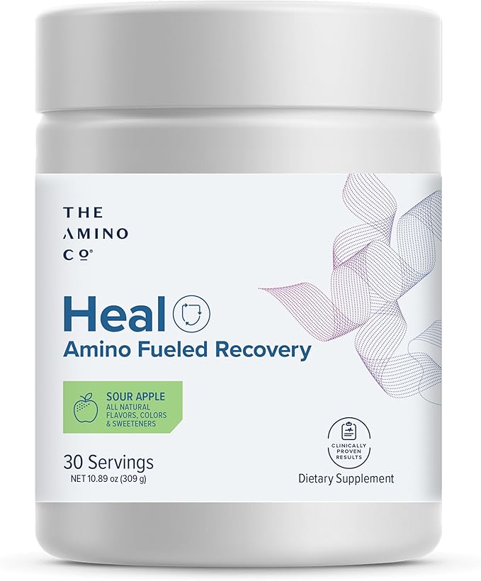 The Amino Co. - Heal - Post Workout Recovery Drink with Pure Eaa Amino Acid Formula -Creatine Monohydrate Powder for Efficient Muscle Repair Vegan and Keto-Friendly with Sour Apple Flavor - 10.89oz.