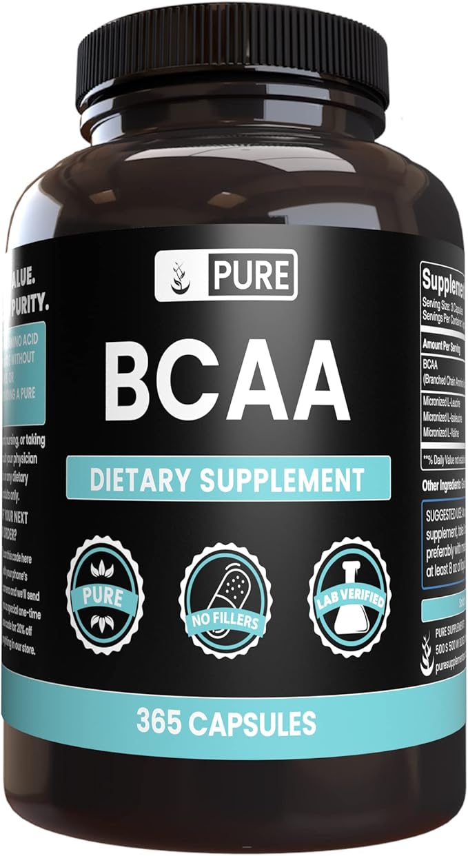 Pure Original Ingredients L-Glutamine &amp BCAA Capsule Bundle (365 Capsules Each) No Magnesium or Rice Fillers