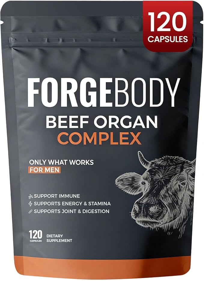 Forgebody Beef Organ Complex Supplement 120 Capsules Grass Fed Beef Liver Capsules Immune Support Gluten Free Non-GMO (1)