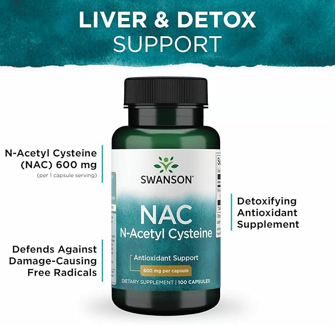 Swanson NAC N-Acetyl Cysteine Liver Health and Antioxidant Supplement for Adults Seeking Detox and Free Radical Support - 600 mg (100 Vegan Capsules 3 Pack)
