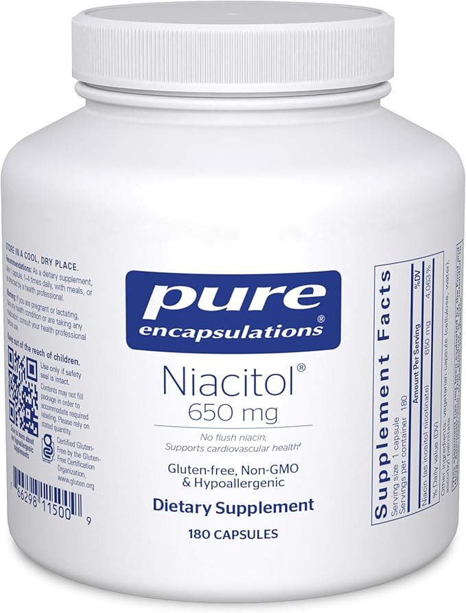 Pure Encapsulations Niacitol 650 mg | Hypoallergenic No-Flush Niacin to Support Digestion Hormone Synthesis and Tissue Formation | 180 Capsules