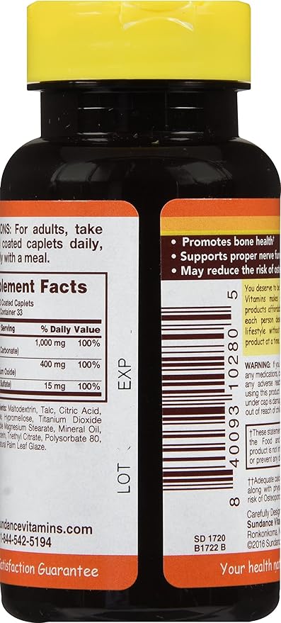 Sundance Calcium 600 mg + Vitamin D3 800 IU - 200 Coated Caplets Pack of 4