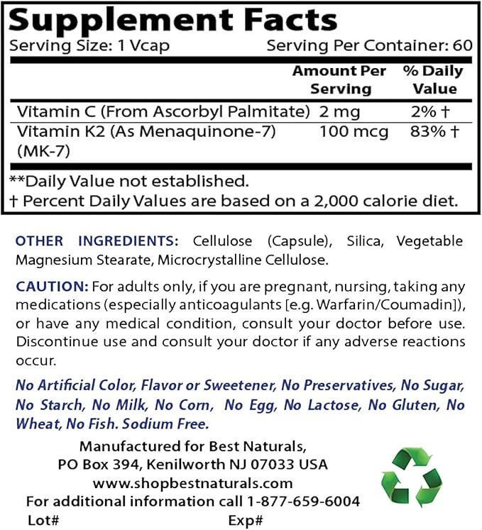 Best Naturals MK-7 100 mcg &amp Quercetin with Bromelain