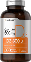 Horbaach Calcium 600 mg with Vitamin D3 | 500 Coated Caplets | for Women and Men | Non-GMO &amp Gluten Free Supplement
