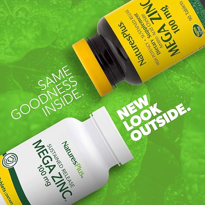 NaturesPlus Mega Zinc 100 mg Sustained Release - 90 Tablets - Vegetarian Gluten Free - 90 Servings