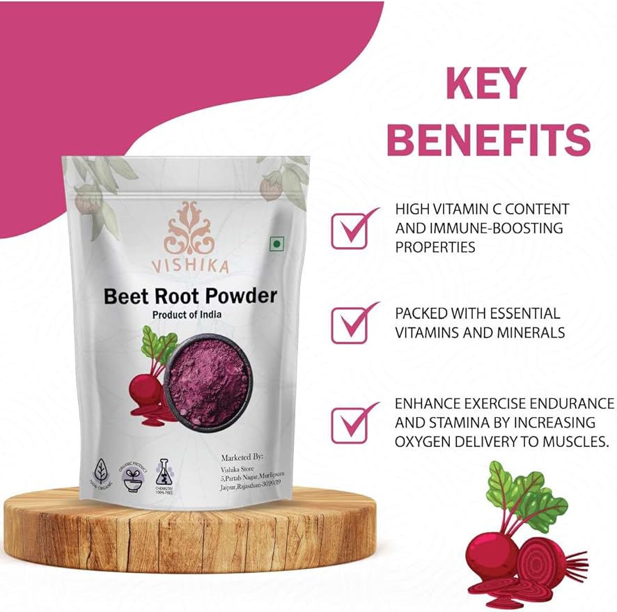 Organic Beet Root Powder 200 GRAM | Concentrated Whole Beet Root Source | High Dietary Nitrates - Raw Superfood Supplements - Great for Vegan Shakes &amp Smoothies - Non-GMO