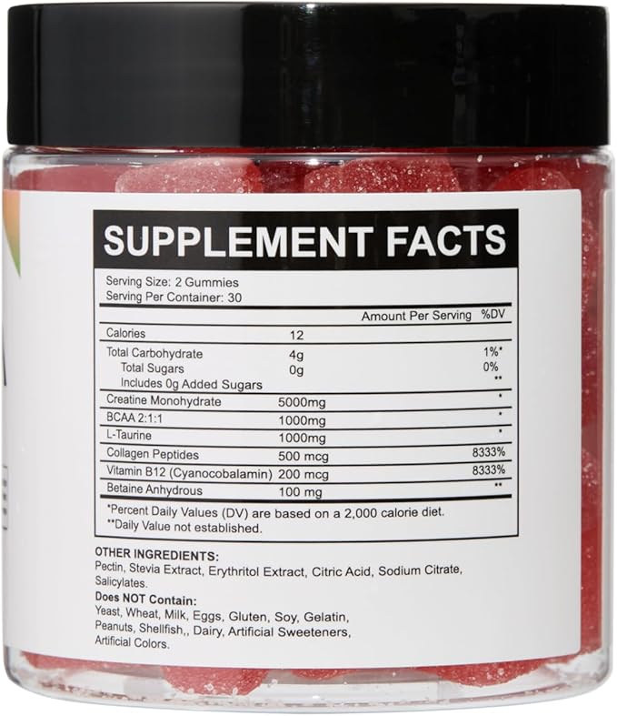 Daily Creatine Complex Gummies – 4.5g Active Blend with Essential Electrolytes – 2 Gummies per Day | 60 Count Jar | Supports Daily Vitality &amp Hydration (Sour Watermelon Flavor)